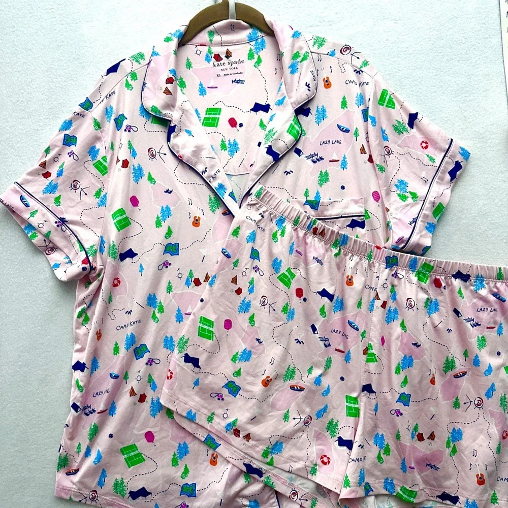 Kate Spade Camp Kate XL 2026 Pink Map Print Pajama Set Shorts KS12786T